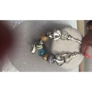 European Charm Bracelet Murano Glass Beads Western Cowboy Style Silver